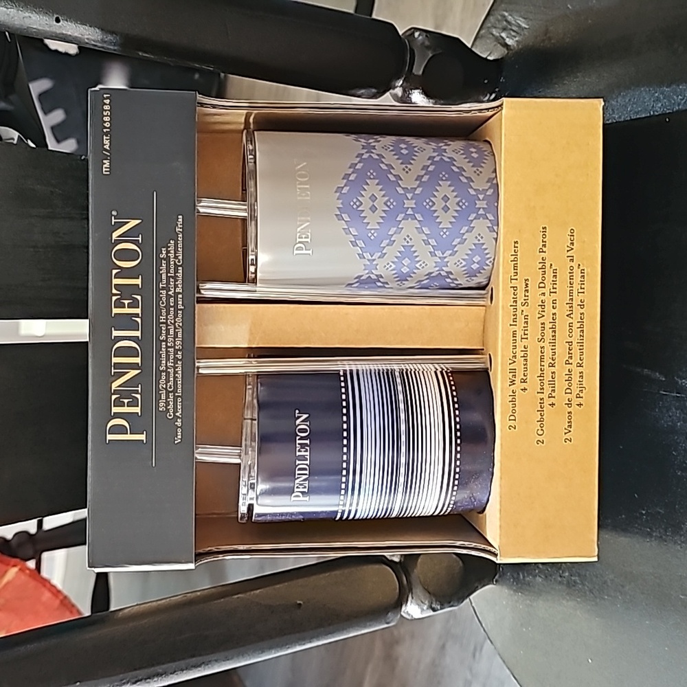 PENDLETON Stainless Steel 20oz Tumbler Set Hot/Cold 2-pack 591ml with Straws